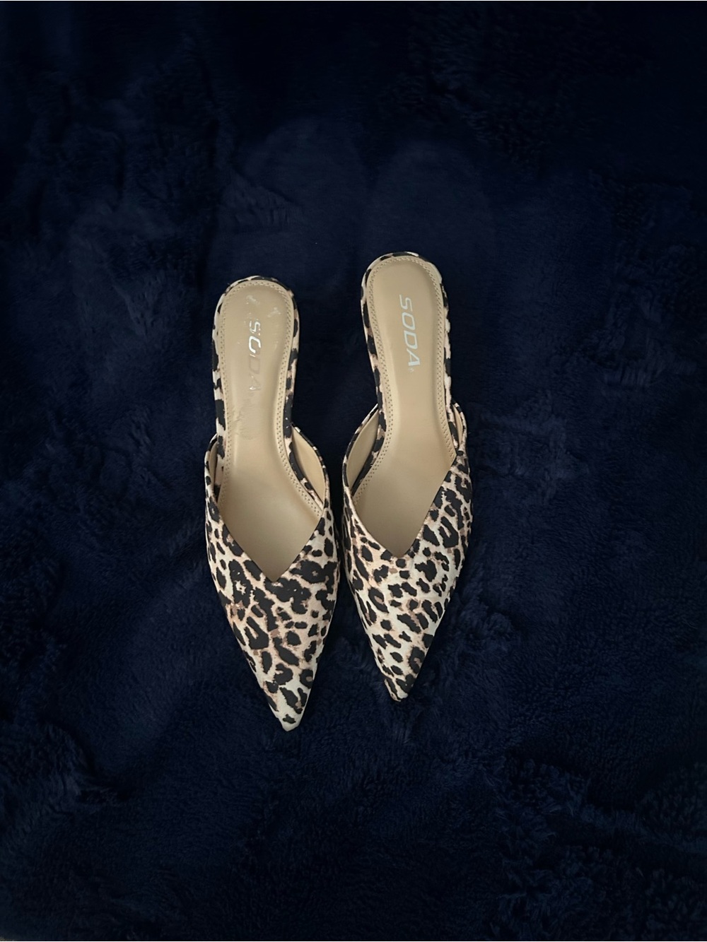 SODA Leopard Print Pointed Slingback Mules - Beige/Black